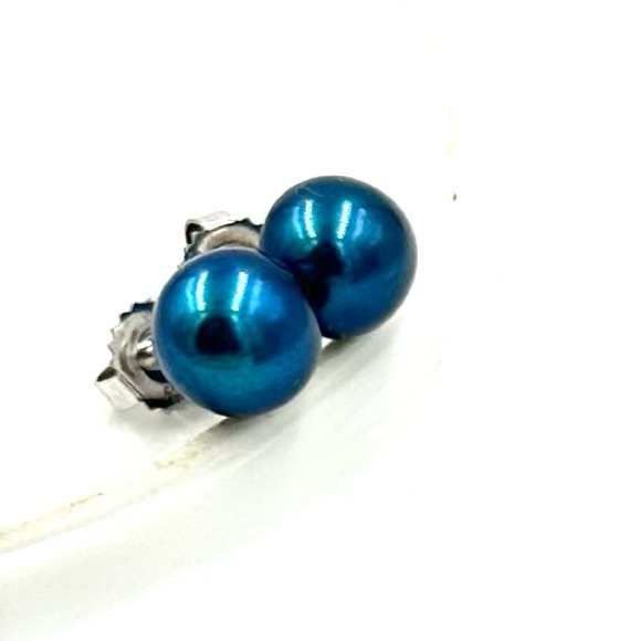 HONORA Pearl Studs Earrings Sterling Silver Blue 9mm NWOT - Picture 4 of 10